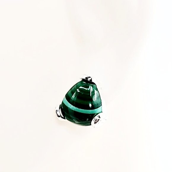 Malachite Earrings Sterling Silver Trillion Stud - Picture 1 of 16